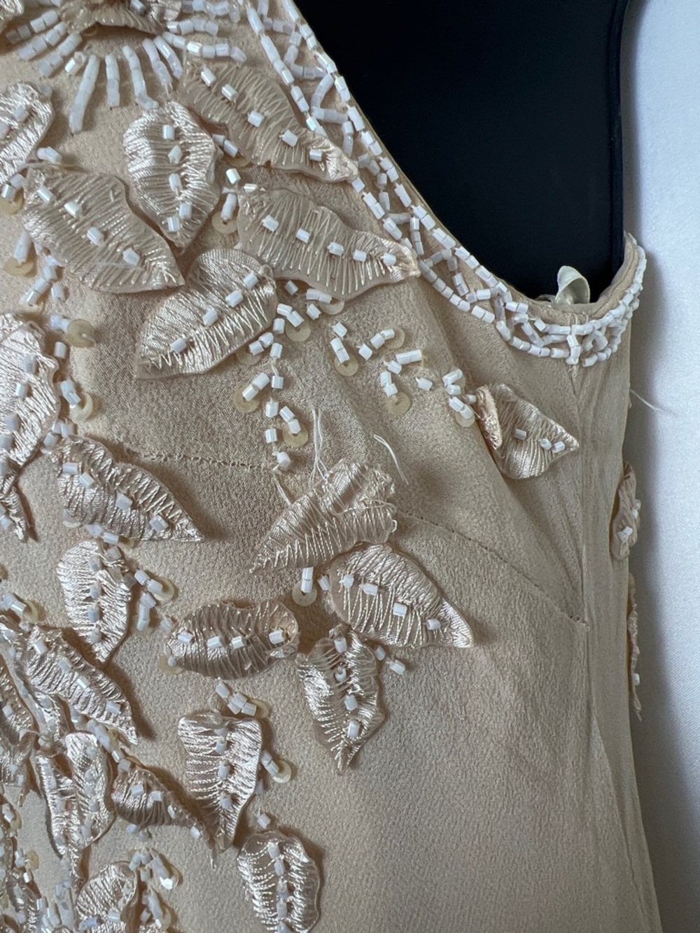 Lillie Rubin Beaded Asymmetrical Slip Dress in Champagne Beige - Picture 6 of 10